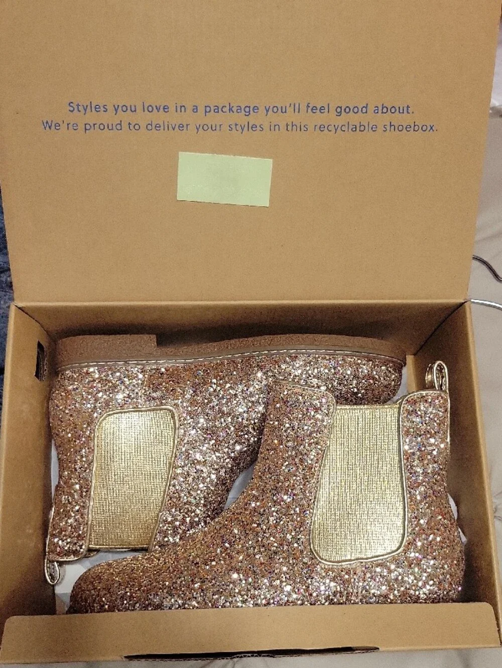 Crewcuts Girls' Glitter Chelsea Boots - Multi Gold Sparkle Sz 2